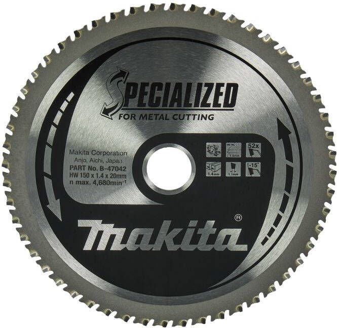 Makita Accessoires Zaagblad metaal Diameter zaagblad 150mm Tand Hoek 0 graden Aantal tanden 52 B-47167