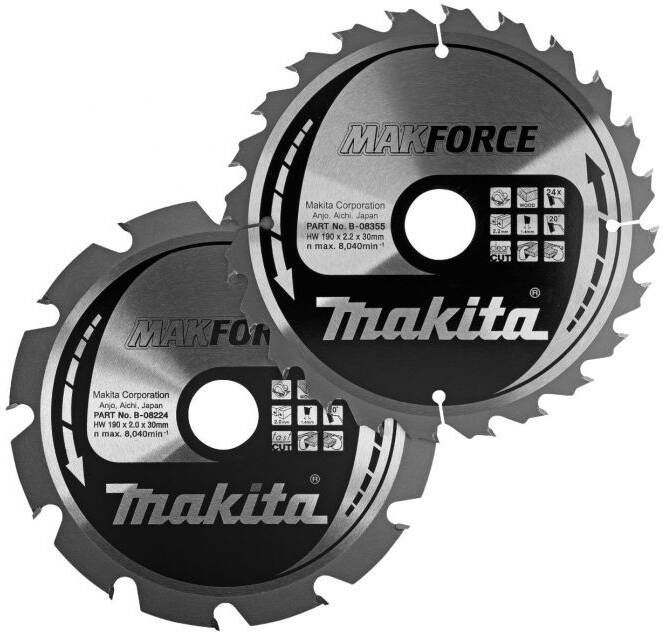 Makita Accessoires Cirkelzaagblad | Hout | Twinpack | 190Mm 12 24T B-49367