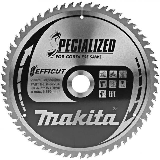 Makita Accessoires Afkortzaagblad Hout Efficut 260x30x2 15 60T 10g B-67284