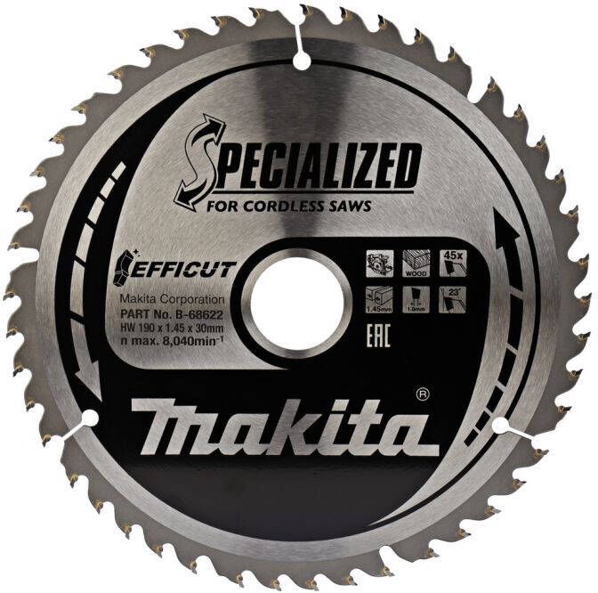 Makita Accessoires Cirkelzaagblad Hout | Efficut 190x30x1 45 45T 23g B-68638 - Foto 2