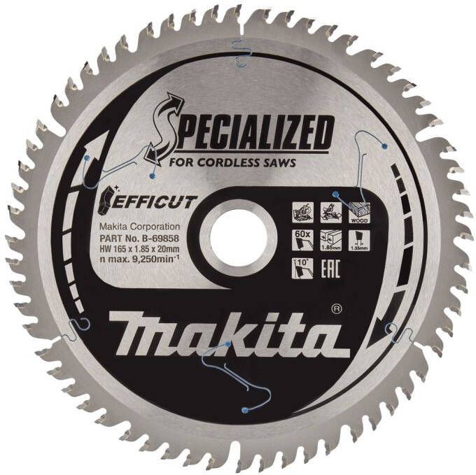 Makita Accessoires Afkortzaagblad | Hout | Efficut | 165x20x1 85 60T B-69864 - Foto 2