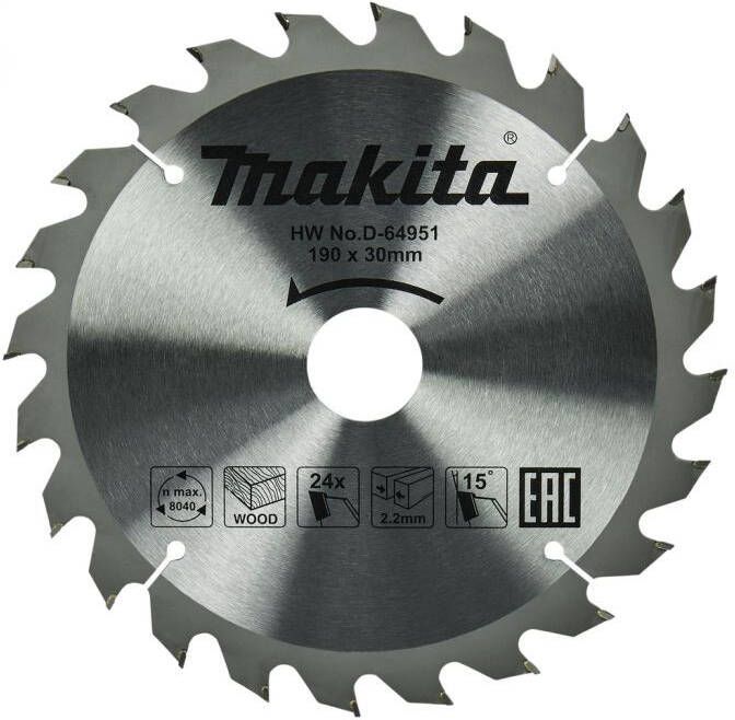 Makita Accessoires Cirkelzaagblad Hout | Standaard 190x30x2 2 T24 15g D-64951
