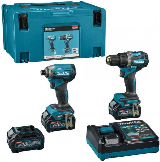Makita DK0198G201 | 40 V Max Combset boren en (slag)schroeven | 3 x 2.5 Ah accu + Snellader DK0198G201