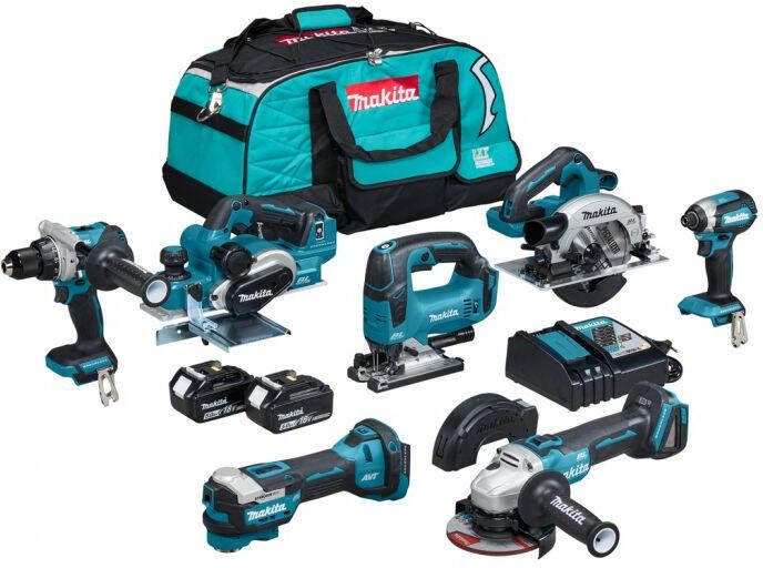 Makita DLX7019TX1 18 V Combiset voor (slag)schroeven boren slijpen schaven en zagen en met multitool | Mtools