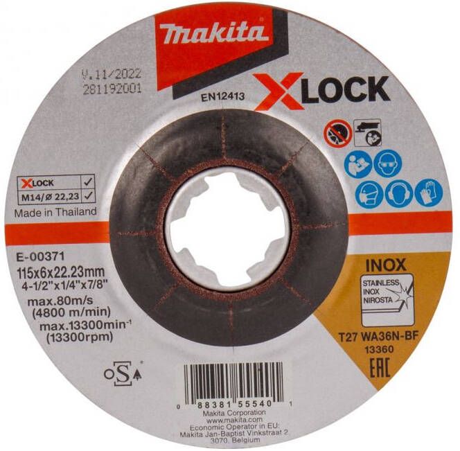 Makita E-00371 Afbraamschijf X-LOCK 115x22 23x6 0mm RVS | Mtools