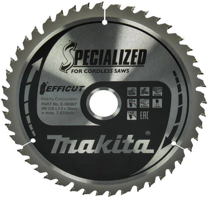 Makita Accessoires Afkortzaagblad Hout | Efficut 216x30x2 0 45T 10g E-06987