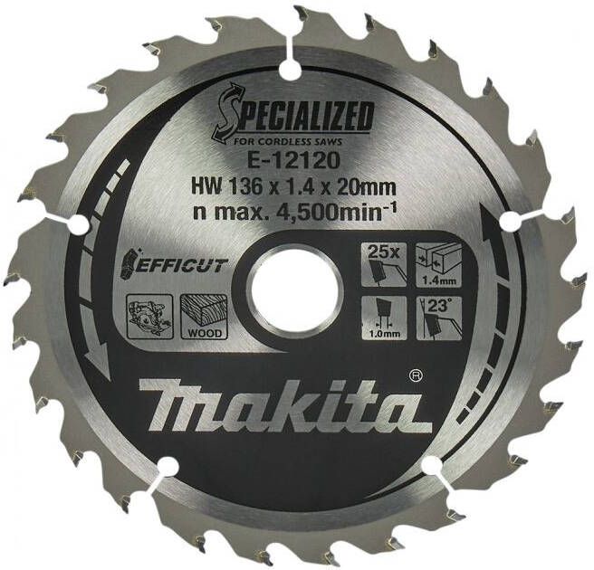 Makita Accessoires Cirkelzaagblad Hout | Efficut 136x20x1 5 25T 23g E-12120