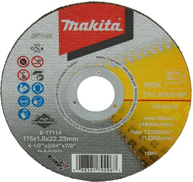 Makita Accessoires Doorslijpschijf RVS A60V 115x22 23x1 0mm E-17114