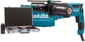 Makita HR2630TX12 Combihamer Met verwisselbare boorkop 800w 2.4J + 17-delige boor beitelset HR2630TX12