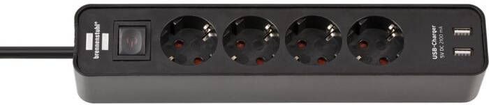 Brennenstuhl ecolor stekkerdoos 4-voudig met 2 USB-laadbussen (stekkerdoos USB met schakelaar en 1 5 m kabel) 1153240006