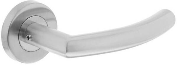 Mtools INTERSTEEL Deurkruk Half rond hoek 90° basic op rond geveerde rozet ø53x9mm rvs geborsteld |