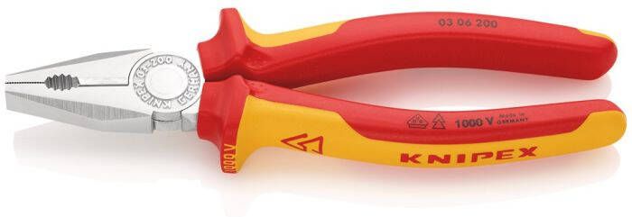Knipex Kombi-tang verchroomd geïsoleerd met meer-componentengrepen VDE-getest 200 mm 0306200