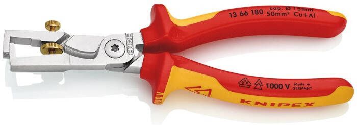 Knipex Draadstriptang | lengte 180 mm VDE | verchroomd meercomponenten mantels | 1 stuk 13 66 180 1366180