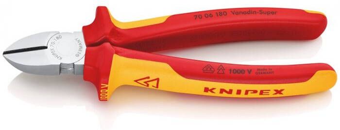 Knipex Zijsnijtang verchroomd ge‹soleerd met meer-componentengrepen VDE-getest 180 mm 7006180