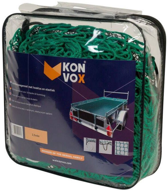 mtools Konvox Aanhangwnet met hoeklus en elastiek 2 5x4m Groen |