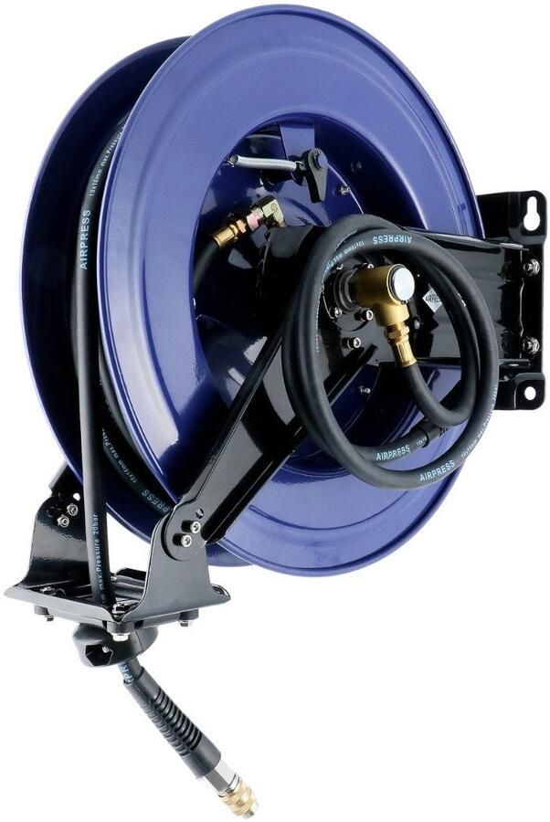 Airpress Luchtslanghaspel Wandmodel | 20 m 10 x 16 mm | 20 bar | Draaibaar met insteeknippels en universele snelkoppeling 46622
