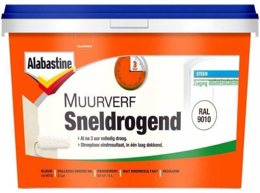 Alabastine Sneldrogende Muurverf Ral9010 5L 5256774