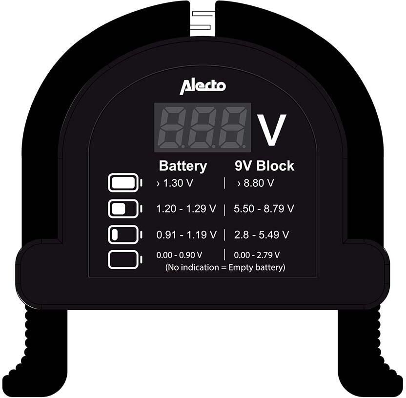Alecto Batterijtester voor AA-AAA-C-D-9V (PP3)-knoopcel BTT2