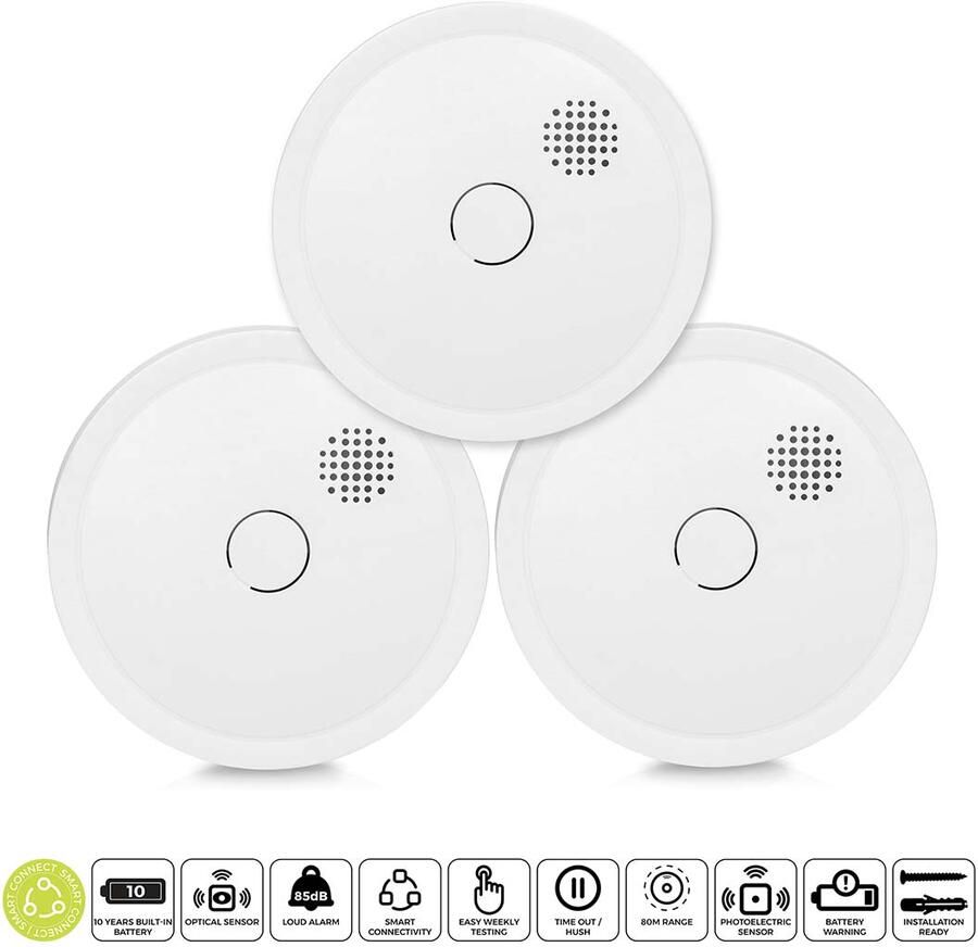 Alecto Draadloze koppelbare rookmelder 10 jaar 3-pack Wit SA61 3X