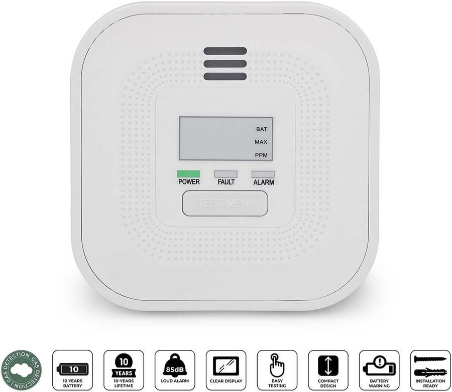 Alecto Koolmonoxidemelder met display en 10 jaars sensor en batterij wit COA4010