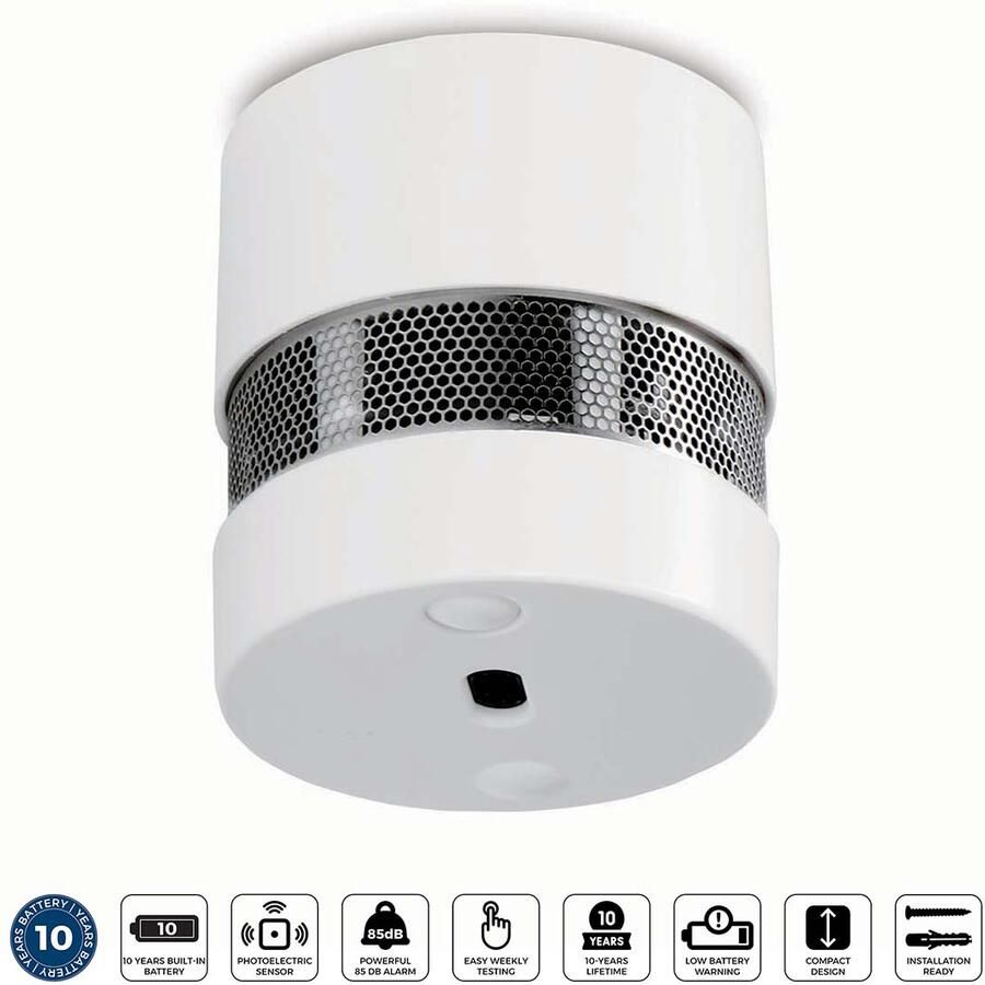 Alecto Mini rookmelder met 10 jaar batterij- en sensorlevensduur Wit SD1020