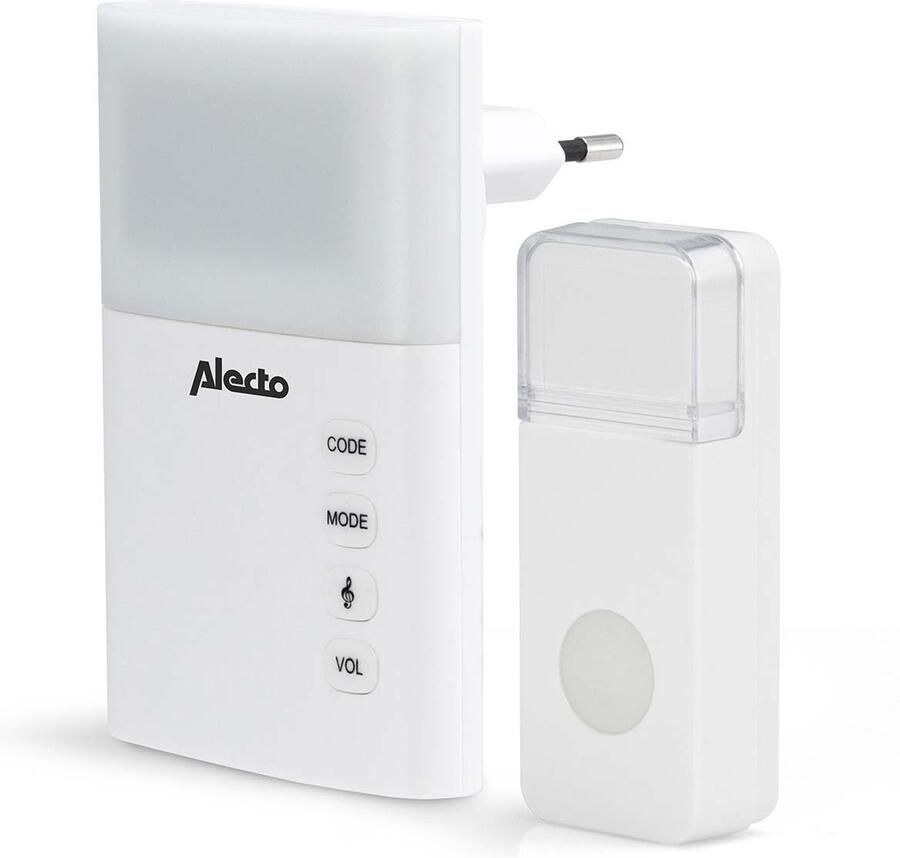 Alecto Plug-in Draadloze Deurbel Set 220V 36 Melodieën LED-Indicator Wit ADB-19