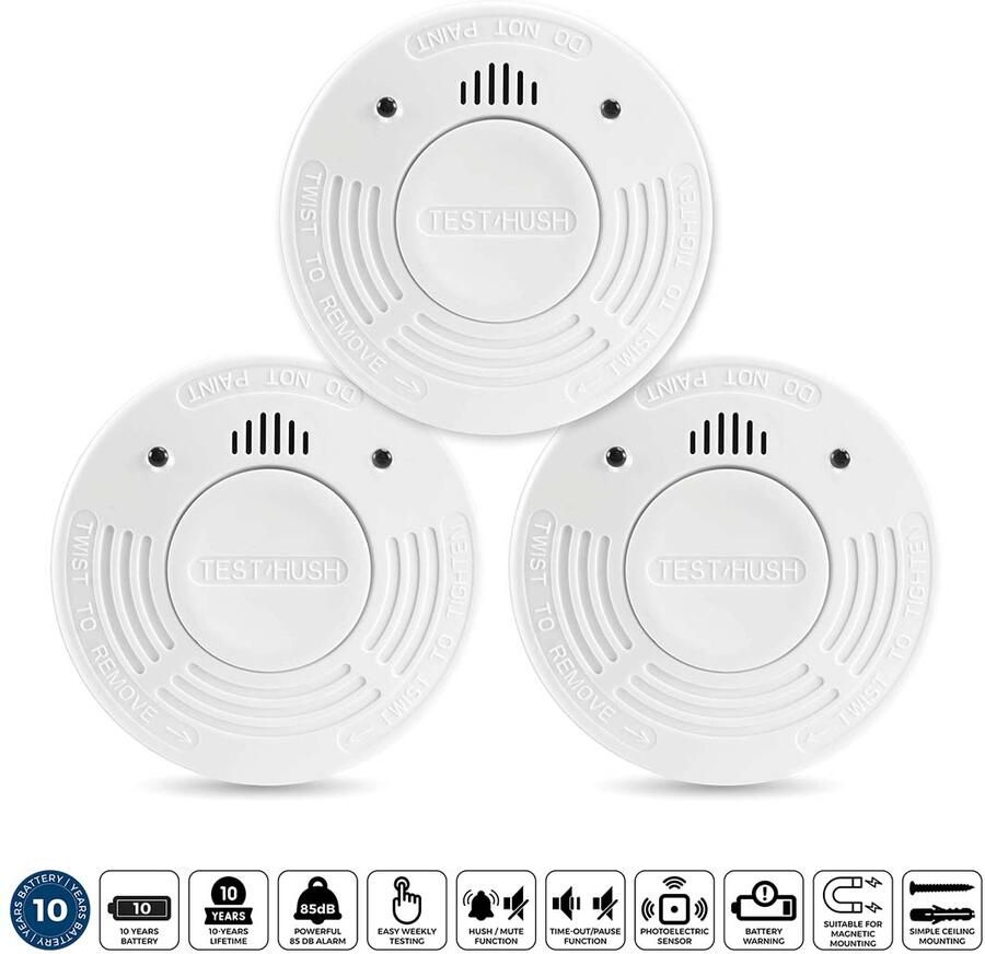 Alecto Rookmelder met 10 jaar batterij- en sensorlevensduur 3-pak Wit SD1010 3X