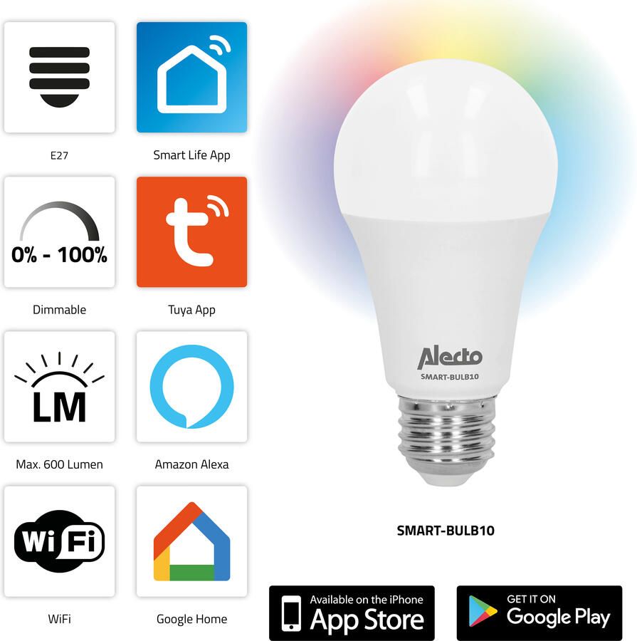 Alecto Slimme LED-kleurenlamp met Wi-Fi 4-pack SMART-BULB10 4