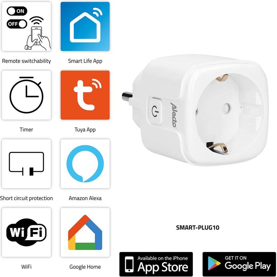 Alecto SMART-PLUG10 Slimme Wi-Fi-stekker 16A 3680W SMART-PLUG10