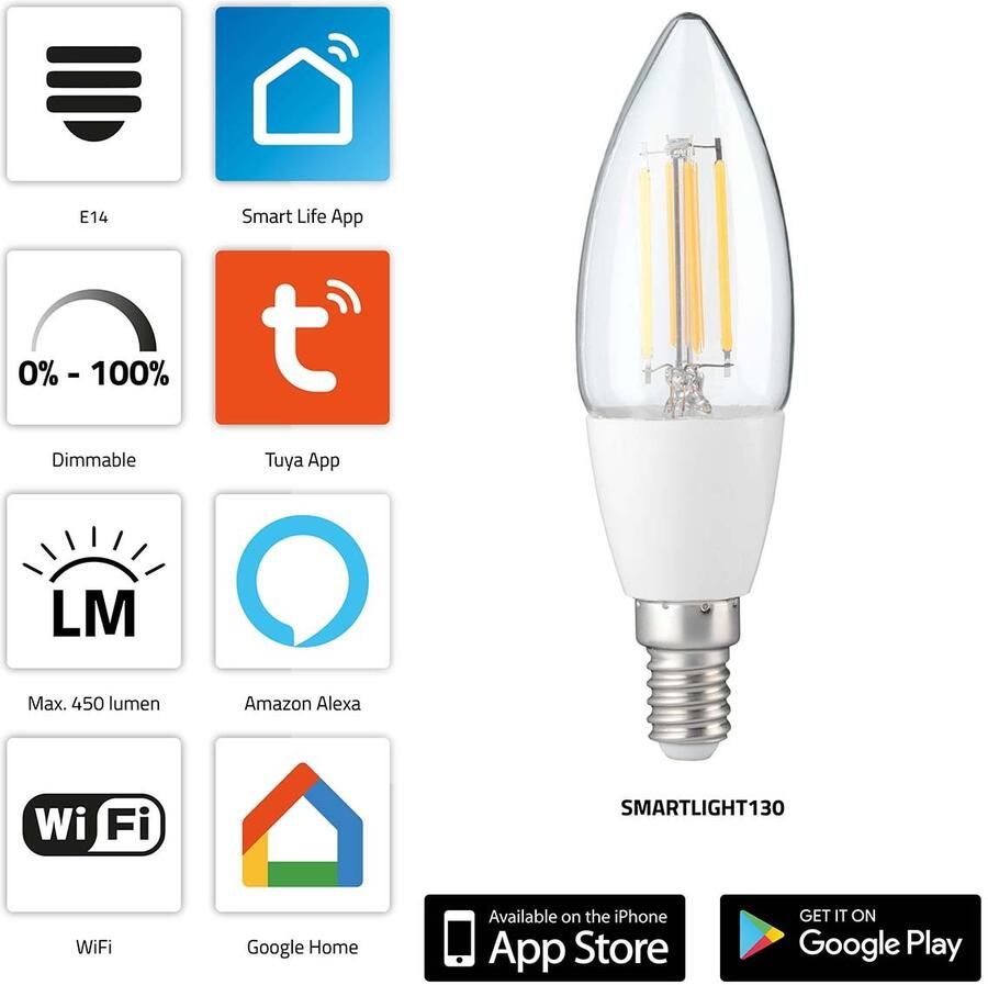 Alecto SMARTLIGHT130 Slimme filament LED-lamp met Wi-Fi SMARTLIGHT130