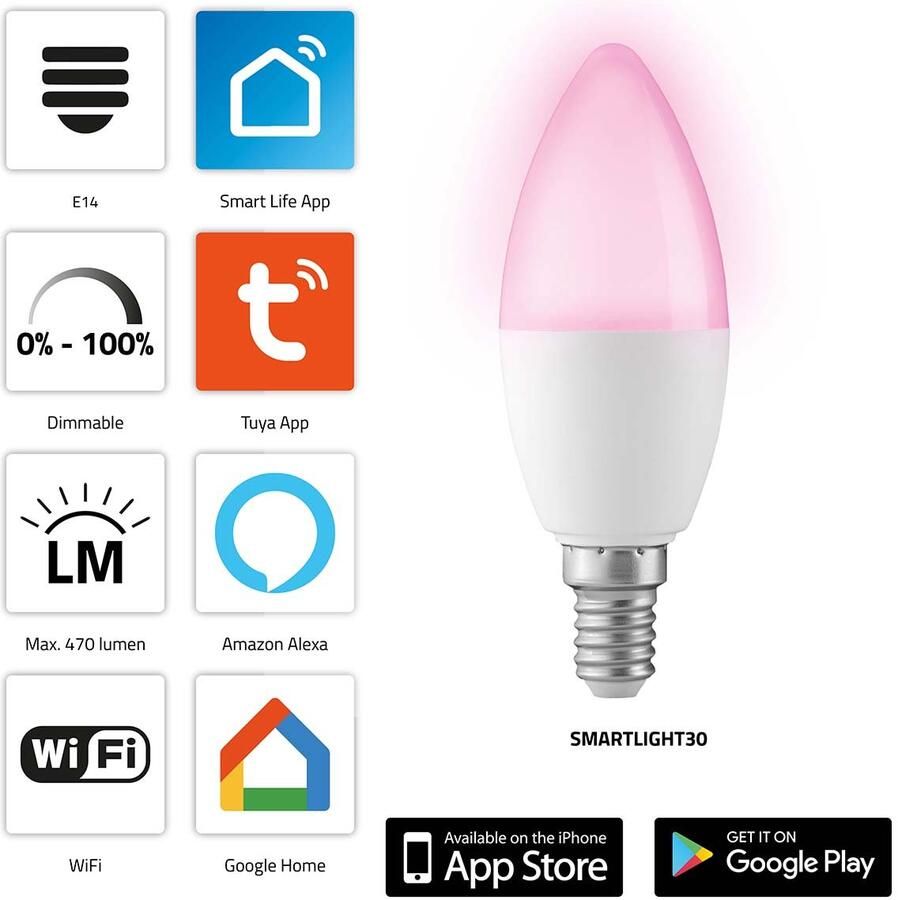 Alecto SMARTLIGHT30 Smart LED-kleurenlamp met Wi-Fi SMARTLIGHT30
