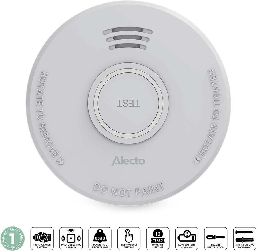 Alecto Stand-alone rookmelder met 1 jaar batterij Wit SD110