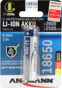 Ansmann 18650 li-Ion |Oplaadbare batterij | 3.7V | 2600 mAh | met safety board 1307-0000