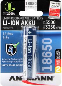 Ansmann 18650 li-Ion | Oplaadbare batterij | 3.7V | 3500 mAh | met safety board 1307-0001