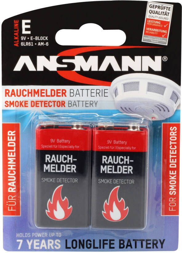 Ansmann 2x Alkaline 9 V rookmelder-blokbatterij | E-blok alkaline 1515-0006