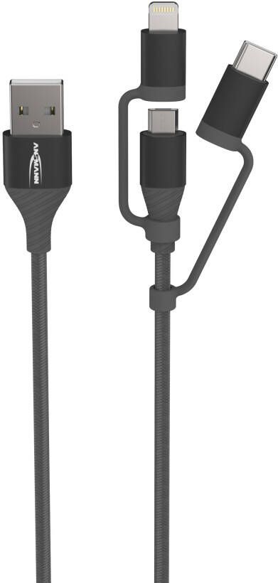 Ansmann USB 3in1 data- en laadkabel | 120 cm 1700-0136