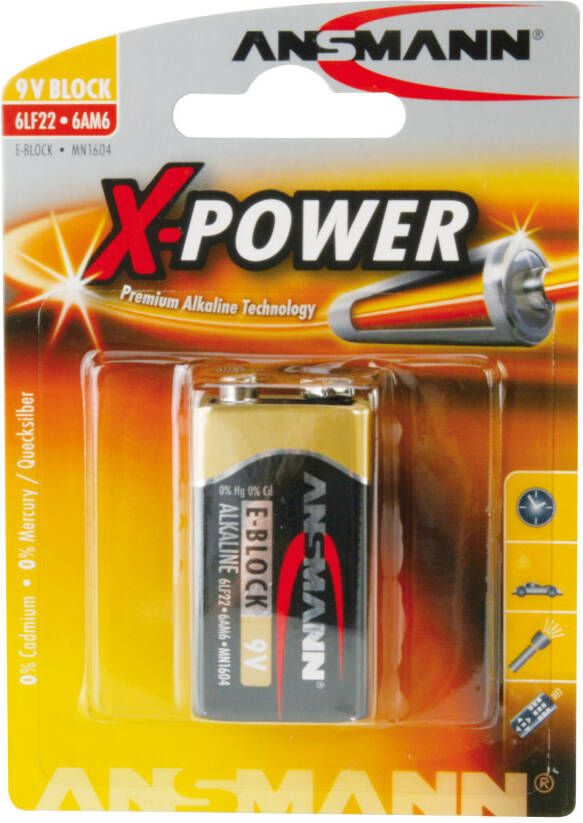 Ansmann X-Power Alkaline batterij 9 volt E blok 6LR61 | 1 stuk 5015643
