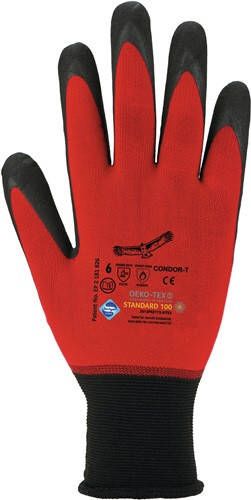 Asatex Handschoen | rood zwart | 98 % polyamide 2 % elastan met nitrilmic | EN 388 EN 407 PSA-categorie II | 12 paar CONDOR-T 11