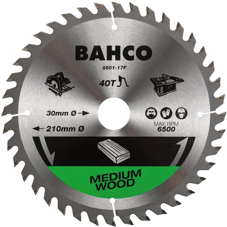 Bahco Cirkelzaagblad | hardmetaal tanden | voor draagbare machines | fijne vertanding | voor hout | 60 TPI | 30 mm x 190 mm 8501-190-30-60XF