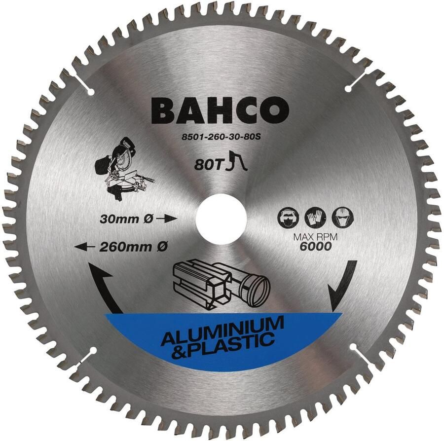 Bahco Cirkelzaagblad | hardmetaal tanden | voor verstekzagen in aluminium en kunststof | 80 TPI | 260 mm 8501-260-30-80S