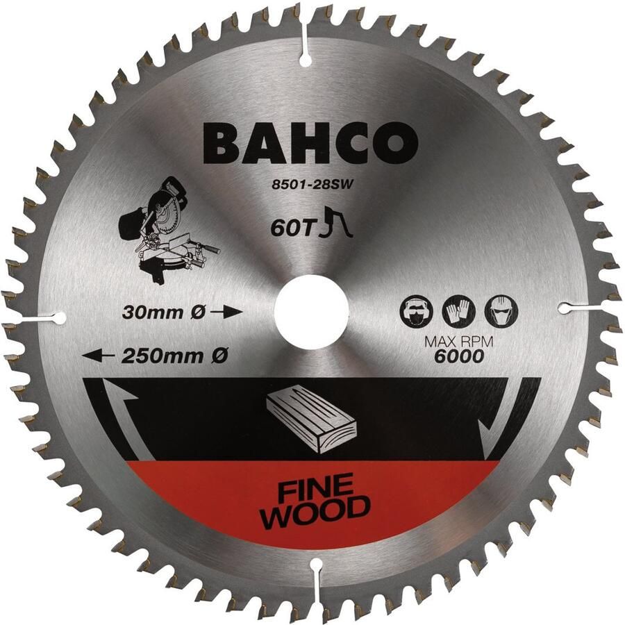 Bahco Cirkelzaagblad | hardmetaal tanden | voor verstekzagen | voor hout | 40 TPI | 30 mm x 305 mm 8501-305-30-40SW
