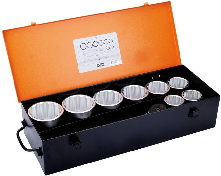 Bahco Doppenset 1" | T-greep | twaalfkant | inch-maten 11-delig metalen koffer 9540DZ