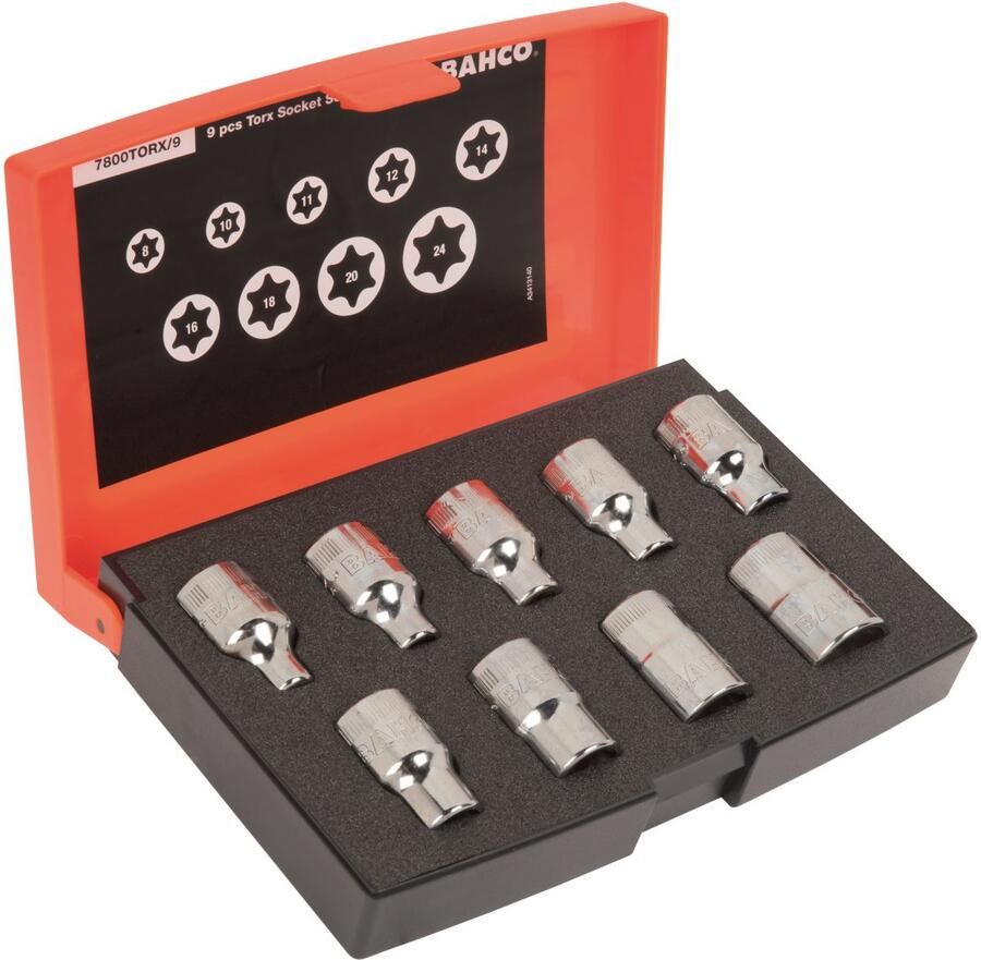 Bahco Doppenset 1 2" | zeskant | metrisch 9-delig kunststof doosje 7800TORX 9