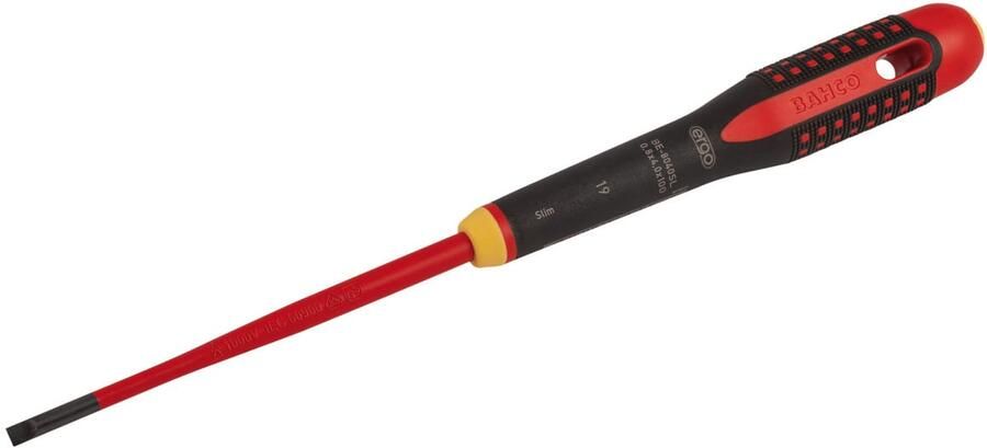 Bahco Schroevendraaier ERGO™ | geïsoleerd | VDE | driecomponentengreep | smal blad | gleuf | 0.6 mm x 3.5 mm x 100 mm BE-8230SL