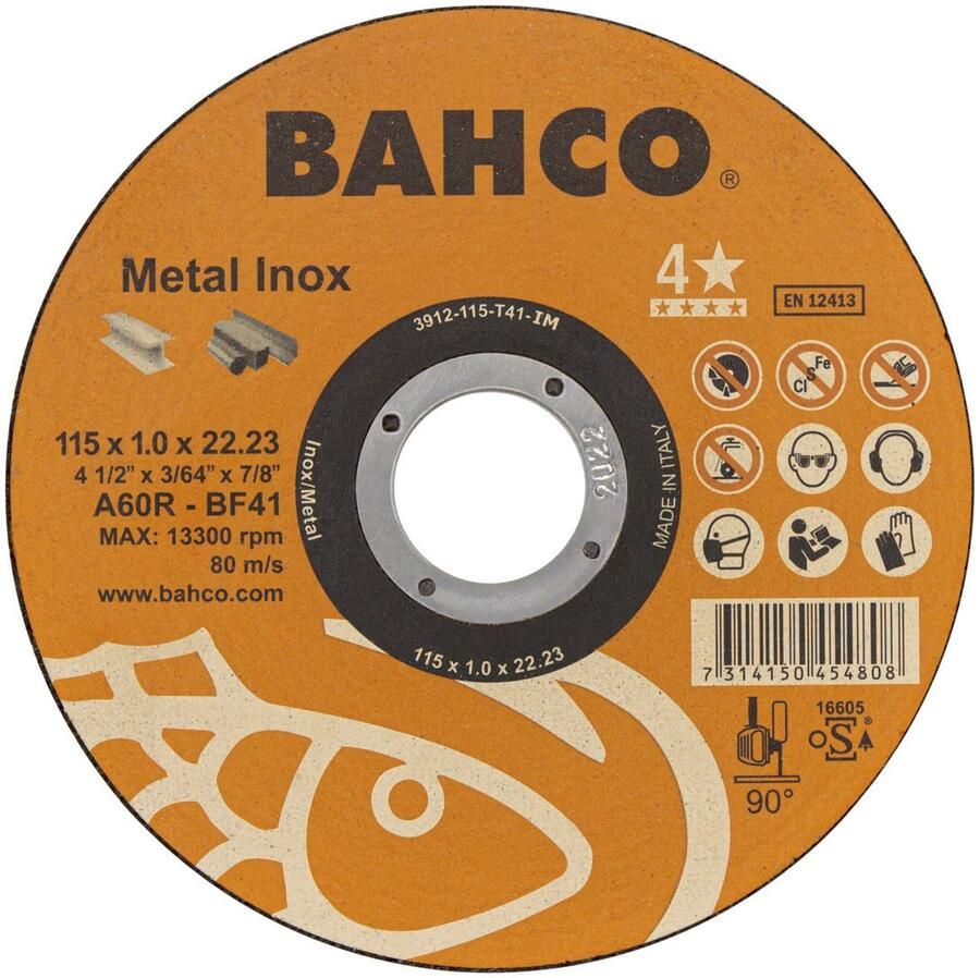 Bahco Slijpschijf | voor afbramen | voor metaal en RVS | 115 x 1.0 x 22.23 mm 3912-115-T41-IM