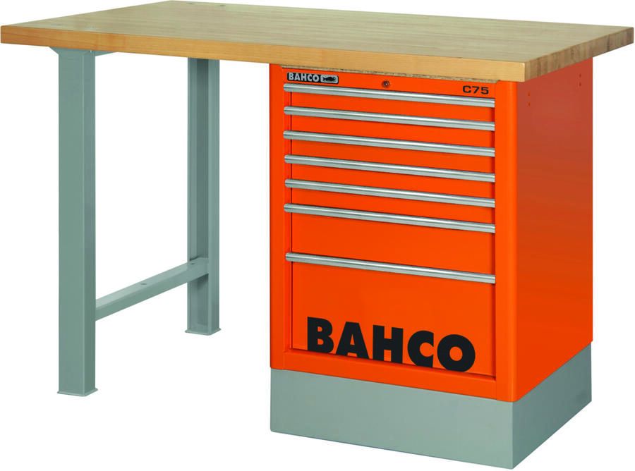 Bahco Werkbank | heavy-duty | met houten werkblad | ladeblok | 6 lades | 2 poten | blauw | 1800 mm x 750 mm x 1030 mm 1495K6CBLWB18TW