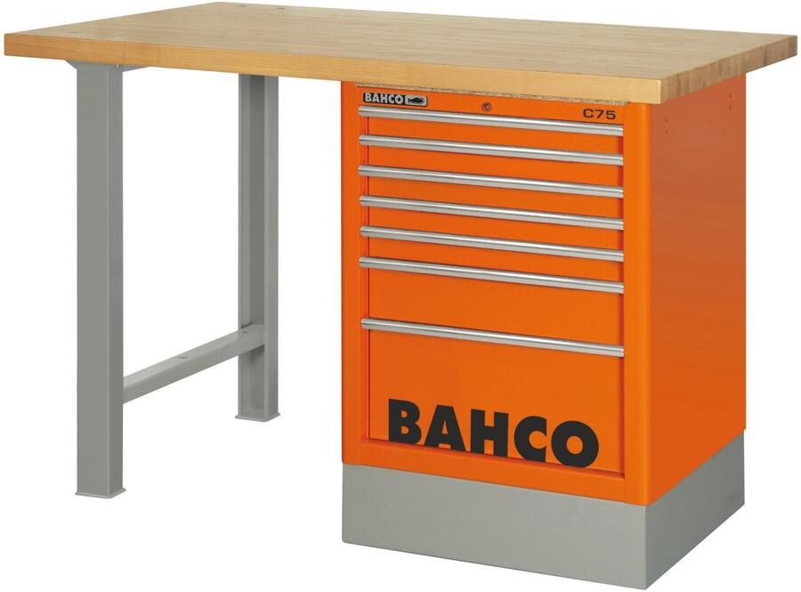 Bahco Werkbank | heavy-duty | met houten werkblad | ladeblok | 8 lades | 2 poten | oranje | 1500 mm x 750 mm x 1030 mm 1495K8CWB15TW