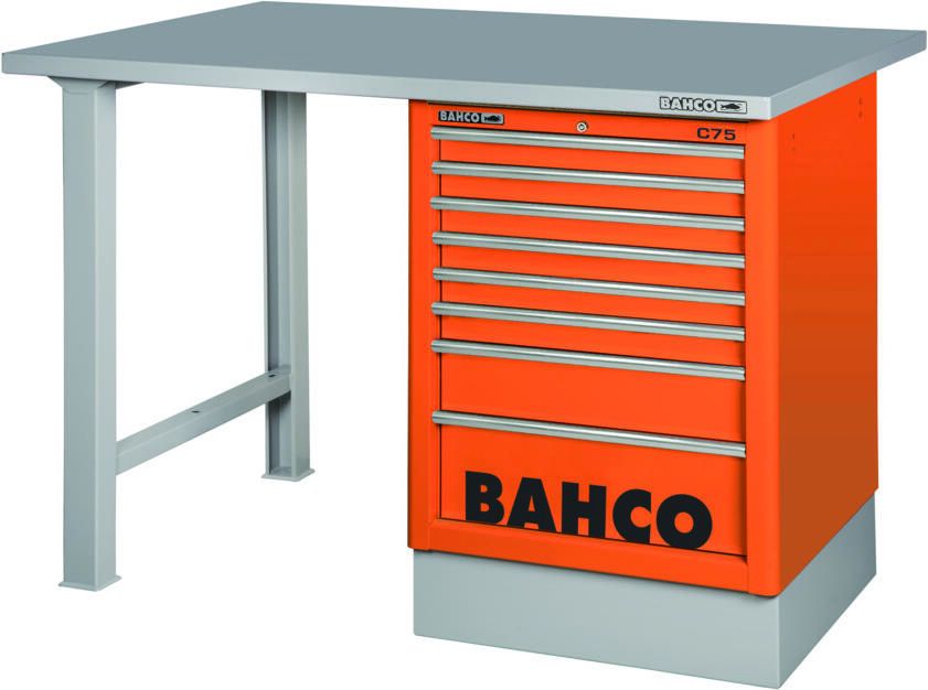 Bahco Werkbank | heavy-duty | met stalen werkblad | ladeblok | 6 lades | 2 poten | oranje | 1800 mm x 750 mm x 1030 mm 1495K7CWB18TS