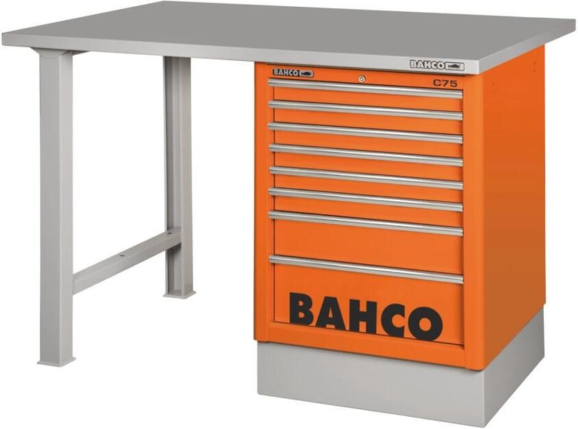 Bahco Werkbank | heavy-duty | met stalen werkblad | ladeblok | 8 lades | 2 poten | oranje | 1800 mm x 750 mm x 1030 mm 1495K8CWB18TS