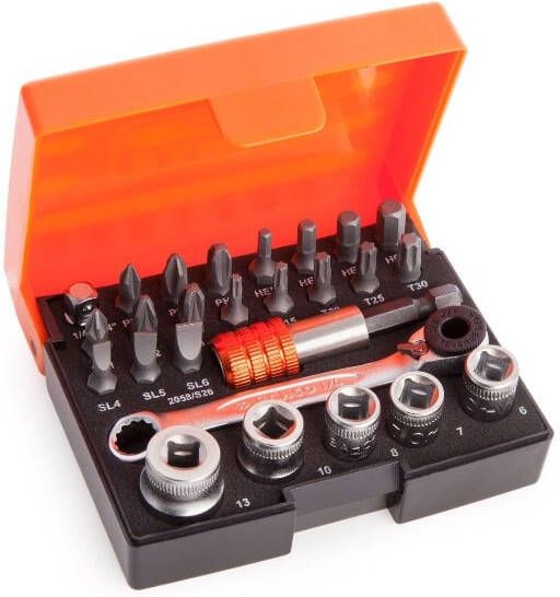 Mtools BAHCO BIT- DOPSLEUTELSET MET RATEL 1 4" BITS ZINKFOSFAAT |